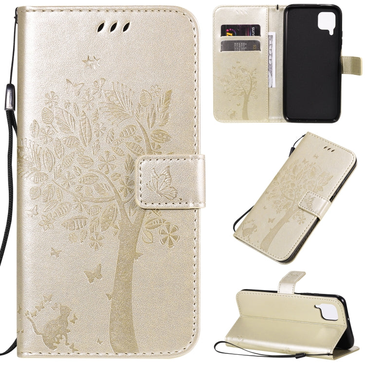 Tree & Cat Pattern Pressed Printing Horizontal Flip PU Leather Case with Holder & Card Slots & Wallet & Lanyard, Series 4