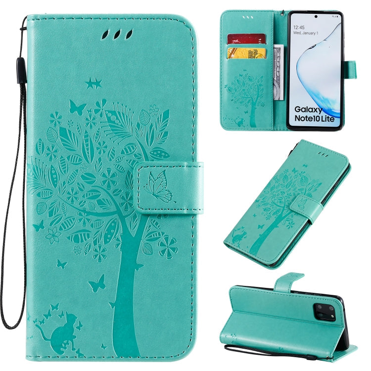 Tree & Cat Pattern Pressed Printing Horizontal Flip PU Leather Case with Holder & Card Slots & Wallet & Lanyard, Series 4