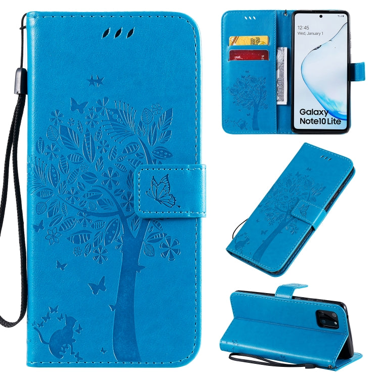 Tree & Cat Pattern Pressed Printing Horizontal Flip PU Leather Case with Holder & Card Slots & Wallet & Lanyard, Series 4