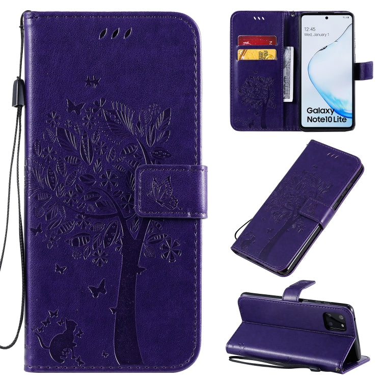 Tree & Cat Pattern Pressed Printing Horizontal Flip PU Leather Case with Holder & Card Slots & Wallet & Lanyard, Series 4