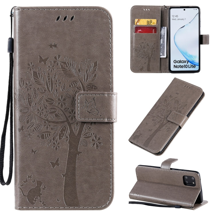 Tree & Cat Pattern Pressed Printing Horizontal Flip PU Leather Case with Holder & Card Slots & Wallet & Lanyard, Series 4