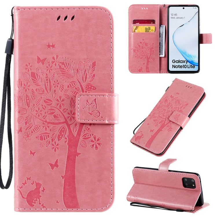 Tree & Cat Pattern Pressed Printing Horizontal Flip PU Leather Case with Holder & Card Slots & Wallet & Lanyard, Series 4