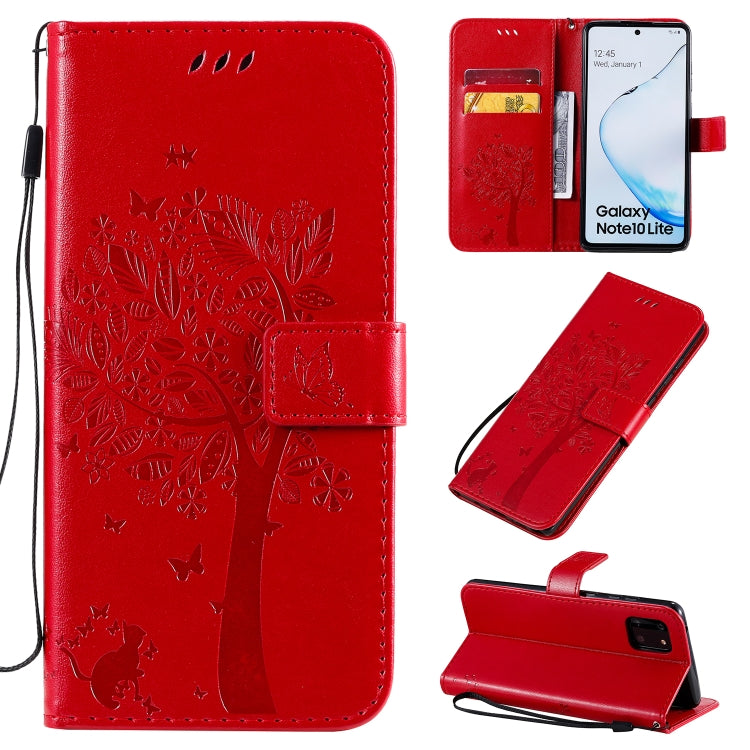 Tree & Cat Pattern Pressed Printing Horizontal Flip PU Leather Case with Holder & Card Slots & Wallet & Lanyard, Series 4