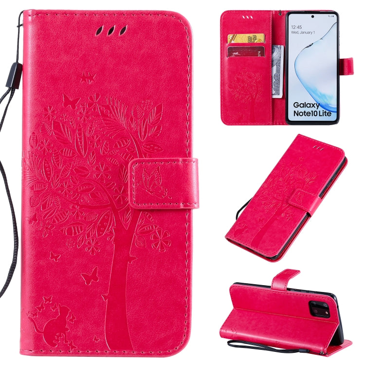 Tree & Cat Pattern Pressed Printing Horizontal Flip PU Leather Case with Holder & Card Slots & Wallet & Lanyard, Series 4