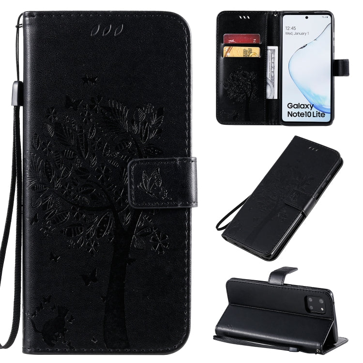 Tree & Cat Pattern Pressed Printing Horizontal Flip PU Leather Case with Holder & Card Slots & Wallet & Lanyard, Series 4