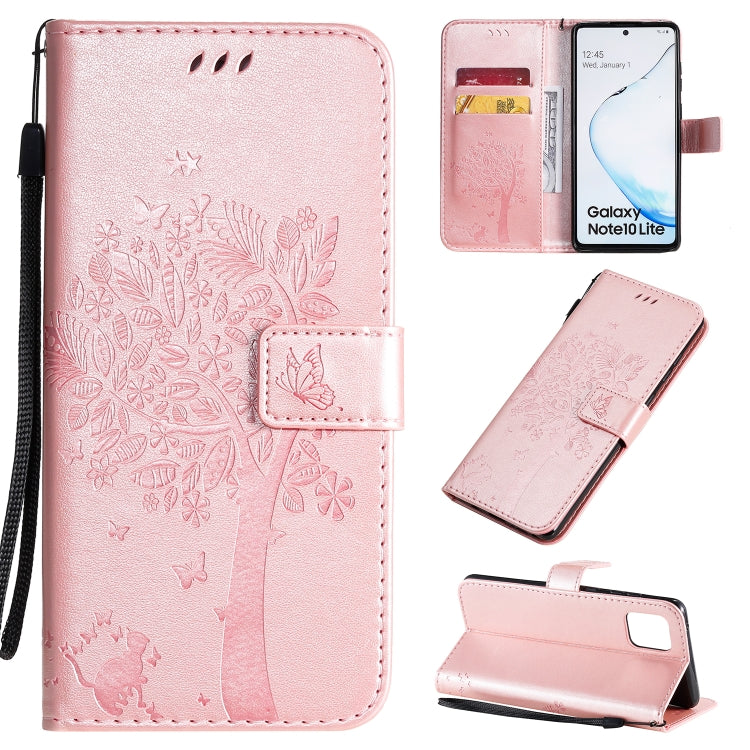 Tree & Cat Pattern Pressed Printing Horizontal Flip PU Leather Case with Holder & Card Slots & Wallet & Lanyard, Series 4