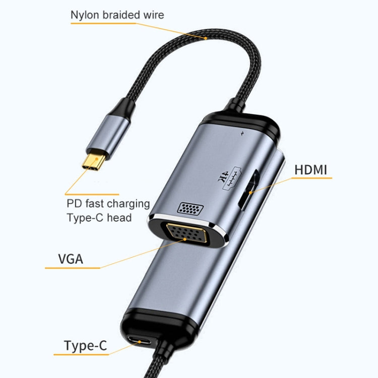 Y001 3 in 1 USB-C/Type-C to VGA+HDMI+USB-C/Type-C Audio Adapter Cable My Store