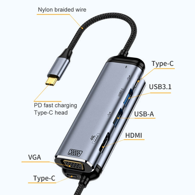 Y002 6 in 1 Type-C to VGA+HDMI+Dual USB+Dual USB-C/Type-C Interface Multi-function Adapter My Store