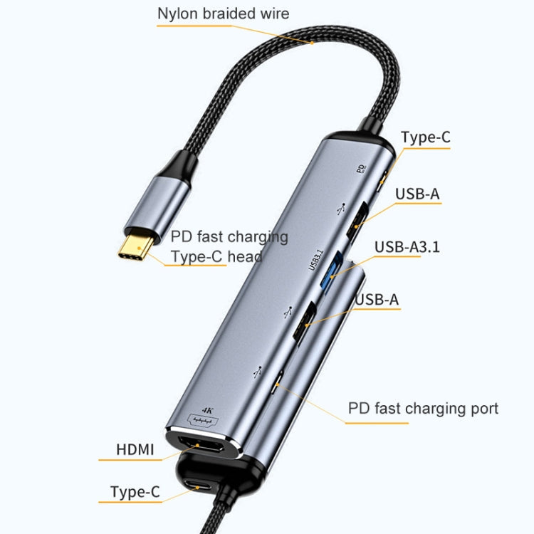 Y004 6 in 1 USB-C/Type-C to HDMI+USB 3.1+Dual USB 2.0+Dual USB-C/Type-C Interface Multifunctional Adapter My Store