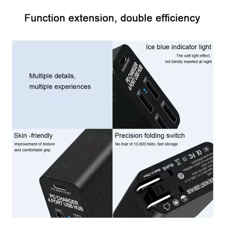 X83 65W Output USB-C / Type-C + 4 Ports USB HUB PD Charger, US Plug