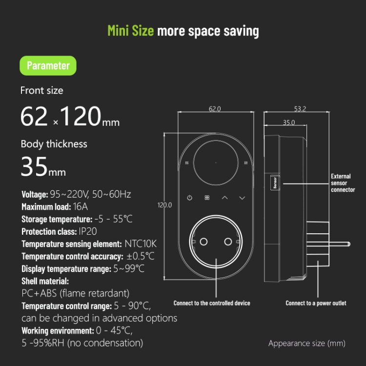 Plug-in LCD Thermostat, EU Plug