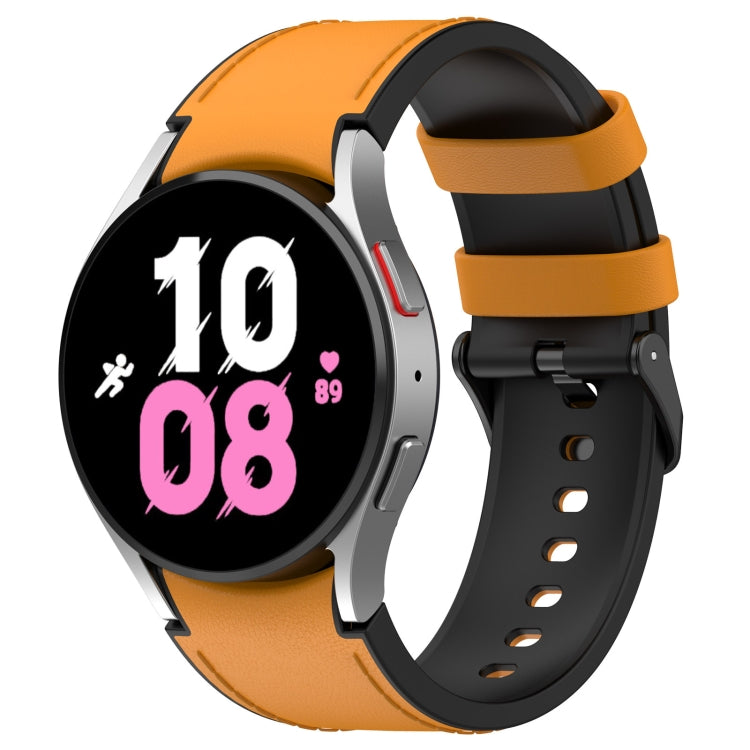 For Samsung Galaxy Watch5 44mm / 40mm Silicone Leather Black Buckle Watch Band