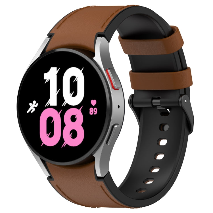 For Samsung Galaxy Watch5 44mm / 40mm Silicone Leather Black Buckle Watch Band