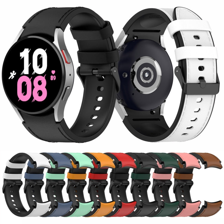 For Samsung Galaxy Watch5 44mm / 40mm Silicone Leather Black Buckle Watch Band