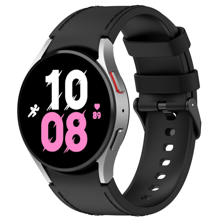 For Samsung Galaxy Watch5 44mm / 40mm Silicone Leather Black Buckle Watch Band