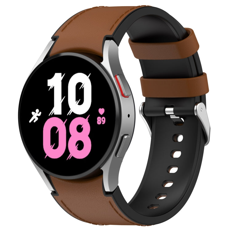 For Samsung Galaxy Watch5 44mm / 40mm Silicone Leather Silver Buckle Watch Band