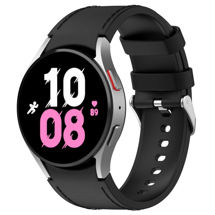 For Samsung Galaxy Watch5 44mm / 40mm Silicone Leather Silver Buckle Watch Band