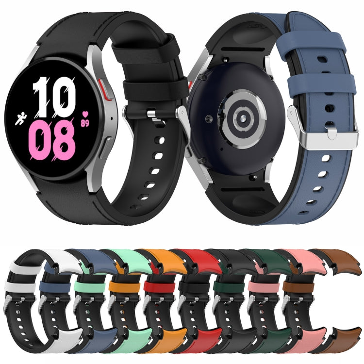 For Samsung Galaxy Watch5 44mm / 40mm Silicone Leather Silver Buckle Watch Band