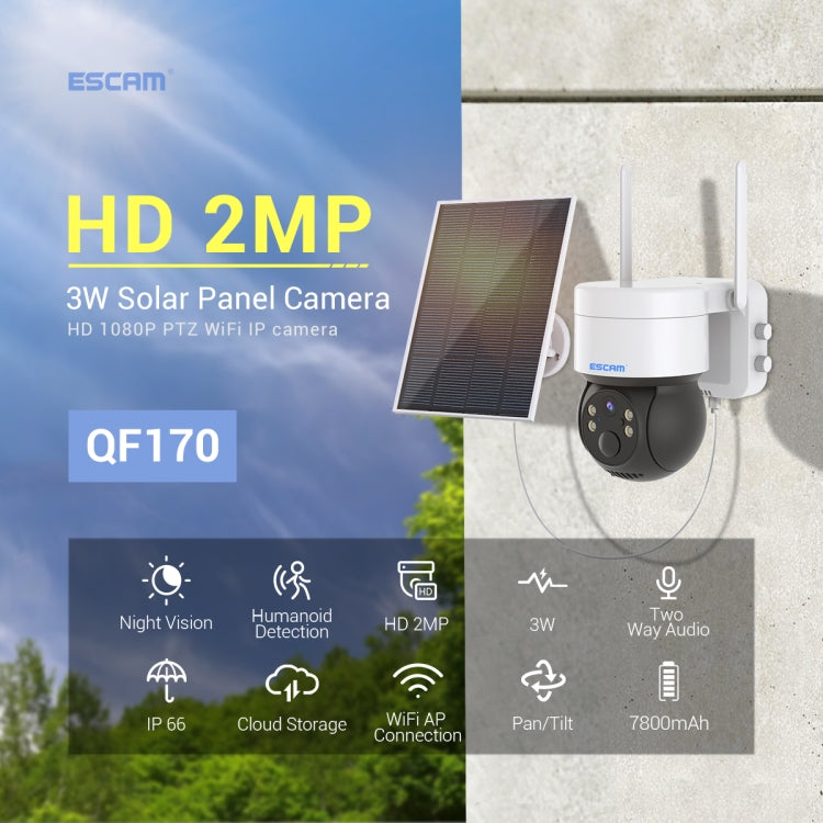 ESCAM QF170 2MP WiFi Full Color Night Vision Two-way Audio Solar Camera Reluova