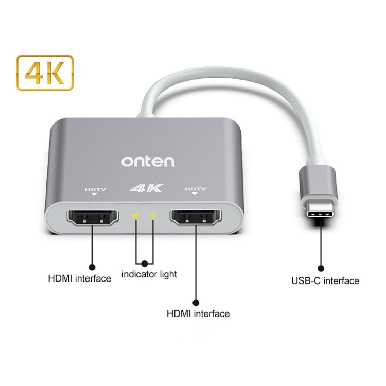 Onten OTN-9175B 4K USB-C / Type-C to Dual HDMI Output Converter