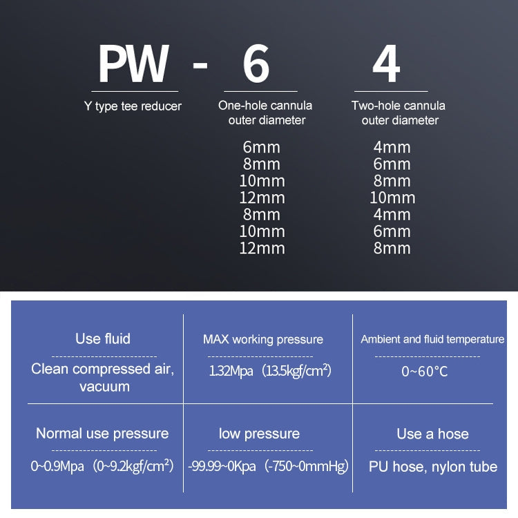 PW16-12 LAIZE 2pcs Plastic Y-type Tee Reducing Pneumatic Quick Fitting Connector My Store