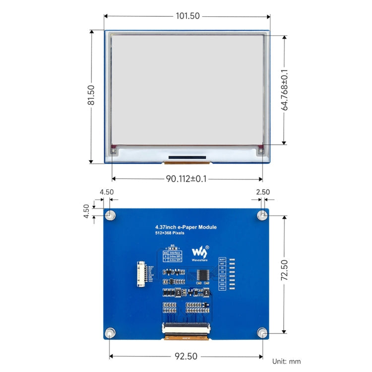 Waveshare 4.37 inch 512×368 E-Paper Module