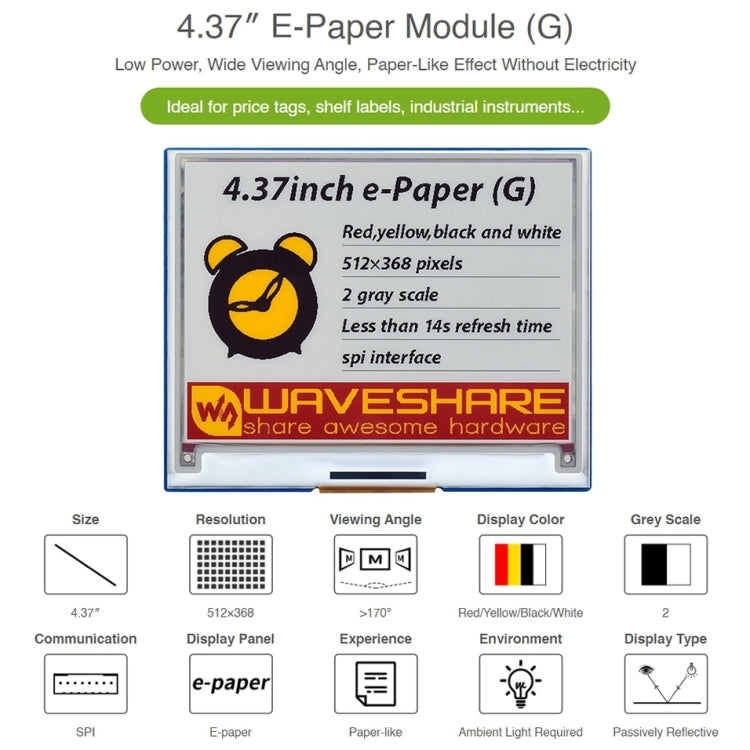 Waveshare 4.37 inch 512×368 E-Paper Module My Store