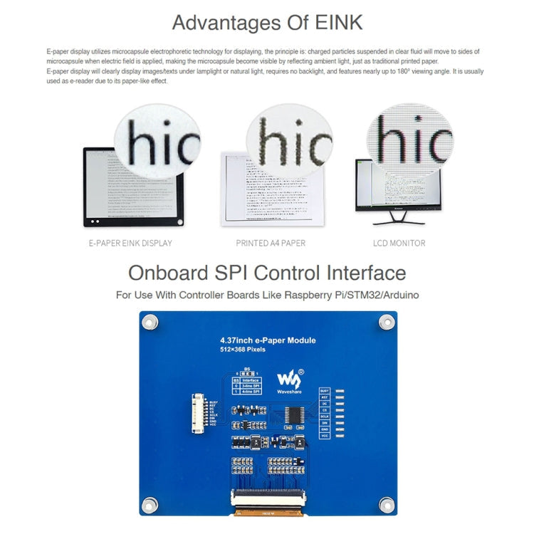 Waveshare 4.37 inch 512×368 E-Paper Module