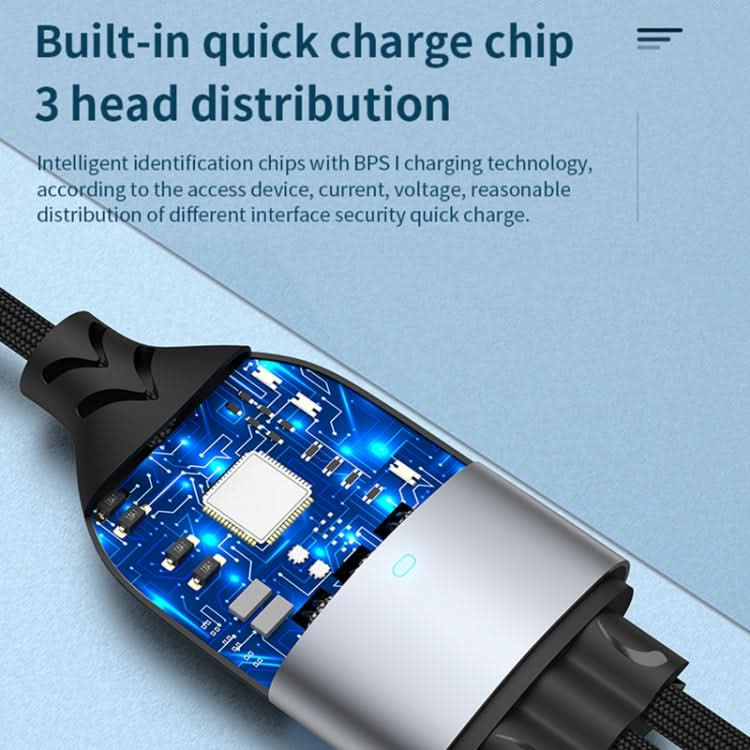 ADC-008 66W USB to USB-C/Type-C + 8 Pin + Micro USB 3 in 1 Fully Compatible Fast Charge Data Cable