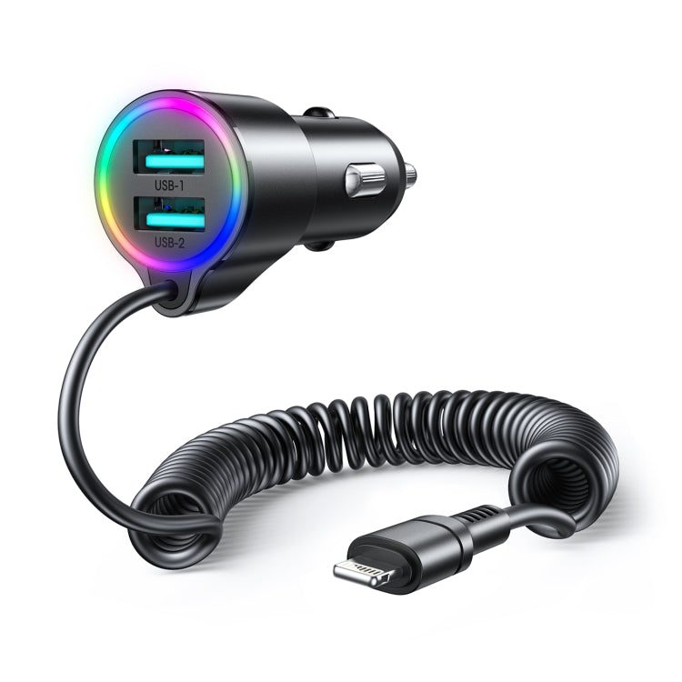 JOYROOM JR-CL25 3.4A 3-in-1 Car Charger with Coiled 8 Pin Cable ÎҵÄÉ̵ê