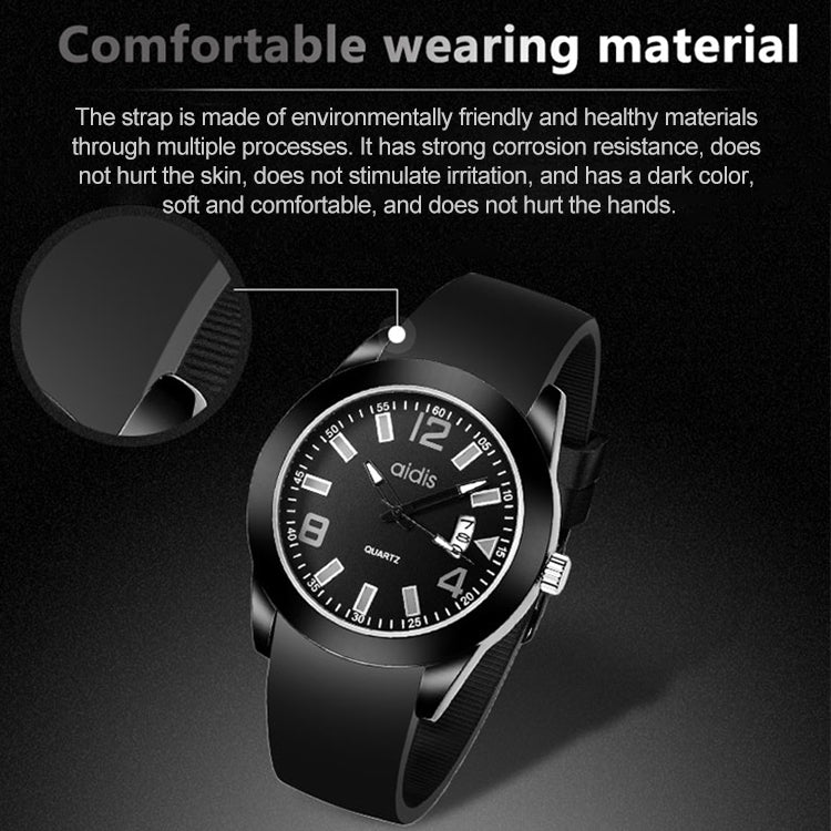 addies MY-1601 Luminous Version Silicone Watchstrap Quartz Watch, Support Calendar