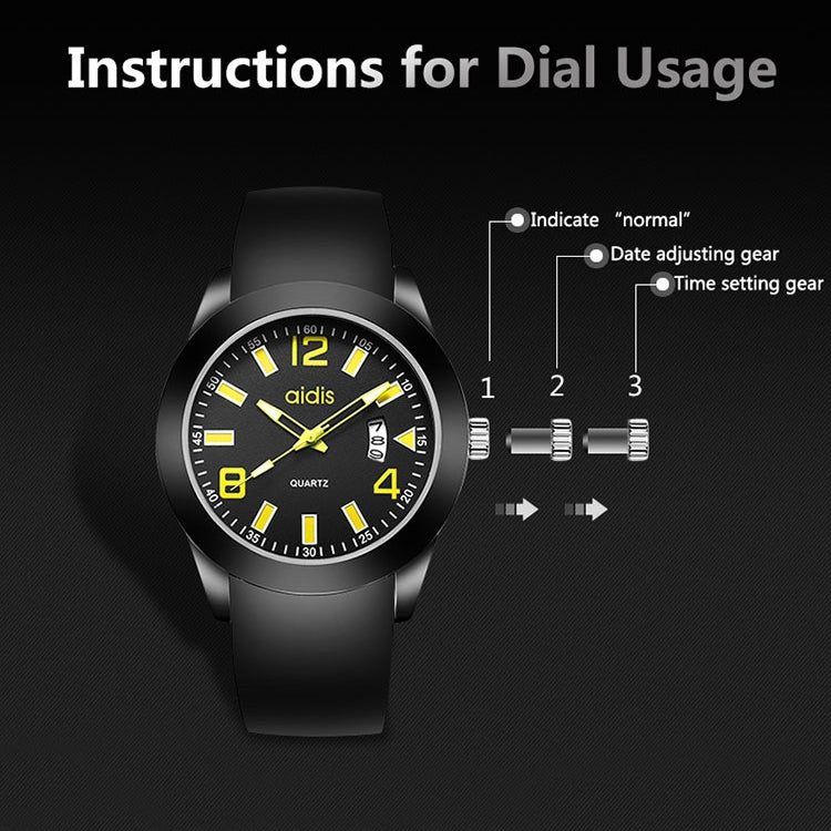 addies MY-1601 Luminous Version Silicone Watchstrap Quartz Watch, Support Calendar