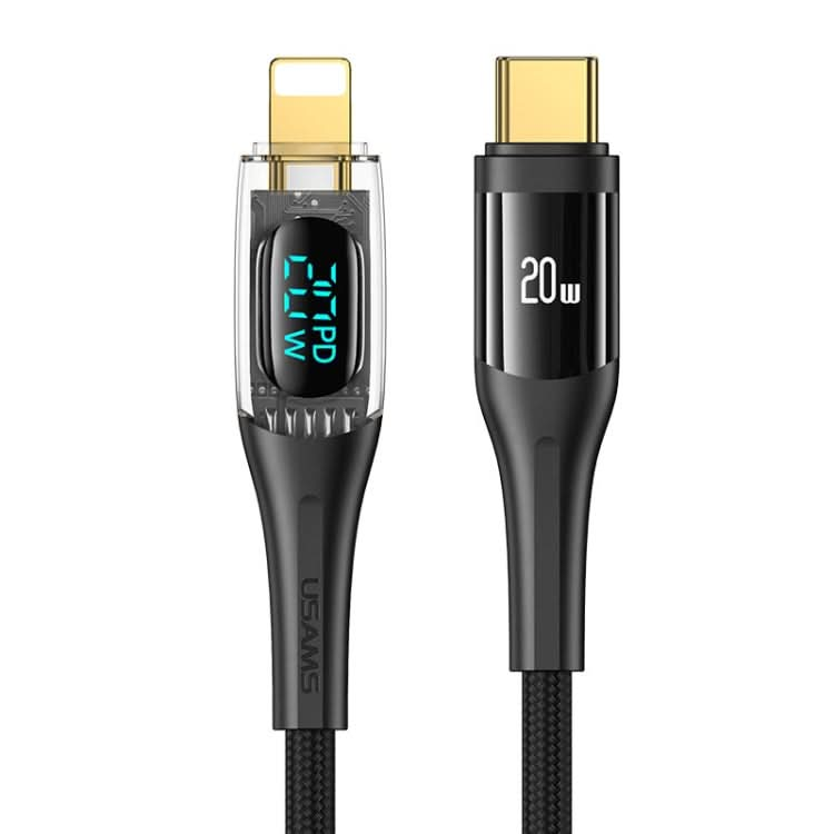 USAMS Type-C to 8 Pin PD20W Aluminum Alloy Transparent Digital Display Fast Charge Data Cable