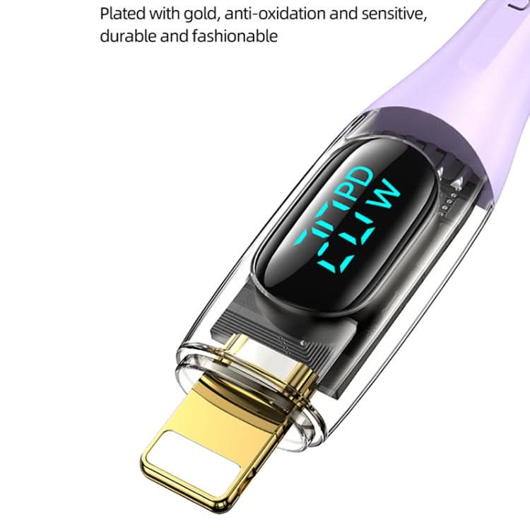 USAMS Type-C to 8 Pin PD20W Aluminum Alloy Transparent Digital Display Fast Charge Data Cable