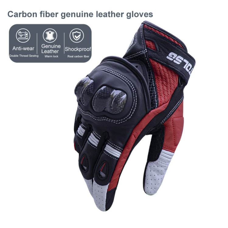 One Pair Genuine Leather Motorcycle Gloves with Carbon Fiber Hard Knuckle Touch Screen