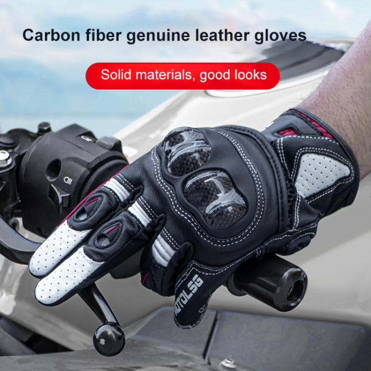 One Pair Genuine Leather Motorcycle Gloves with Carbon Fiber Hard Knuckle Touch Screen Reluova