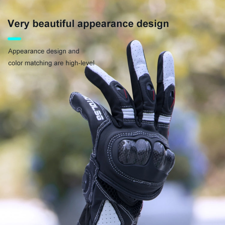 One Pair Genuine Leather Motorcycle Gloves with Carbon Fiber Hard Knuckle Touch Screen