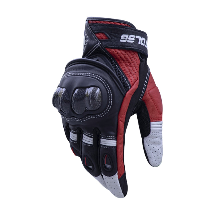 One Pair Genuine Leather Motorcycle Gloves with Carbon Fiber Hard Knuckle Touch Screen