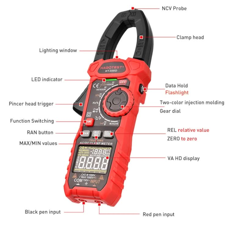 HABOTEST HT208A 1000A Clamp Multi-Function Anti-burning Digital Multimeter My Store