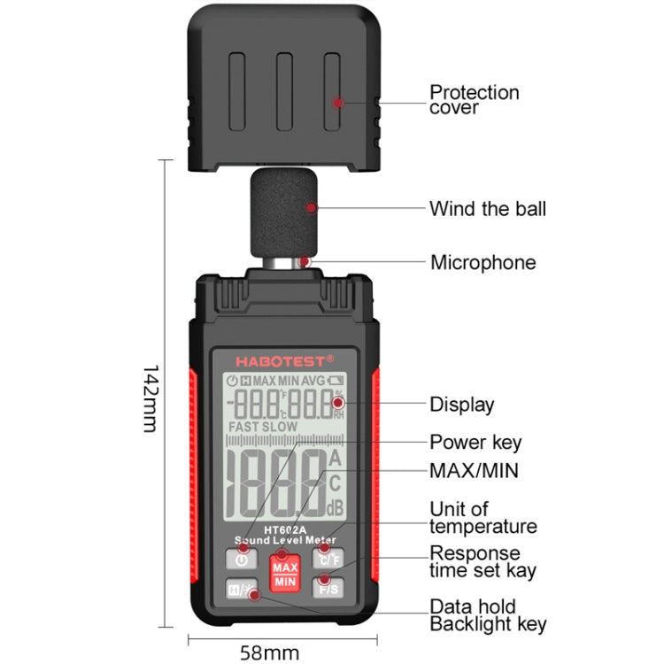 HABOTEST HT602A Multifunctional Digital Display Noise Decibel Tester