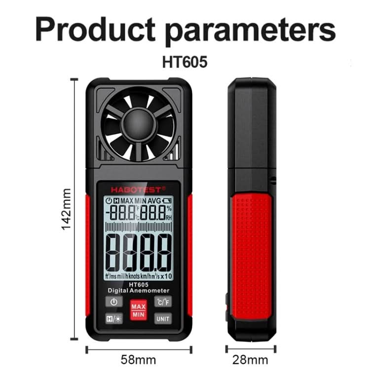 HABOTEST HT605 Portable Intelligent Digital Display Handheld Wind Speed Tester My Store