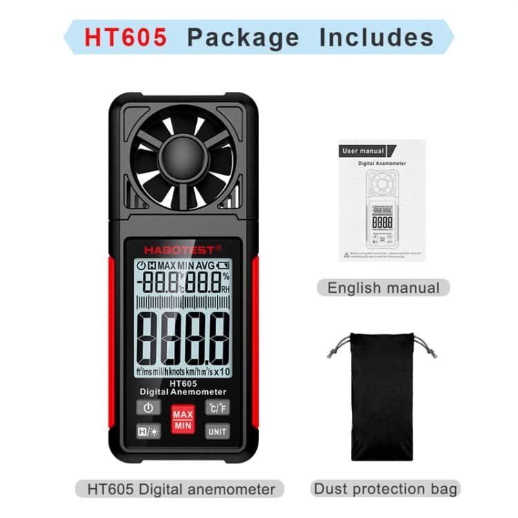 HABOTEST HT605 Portable Intelligent Digital Display Handheld Wind Speed Tester My Store