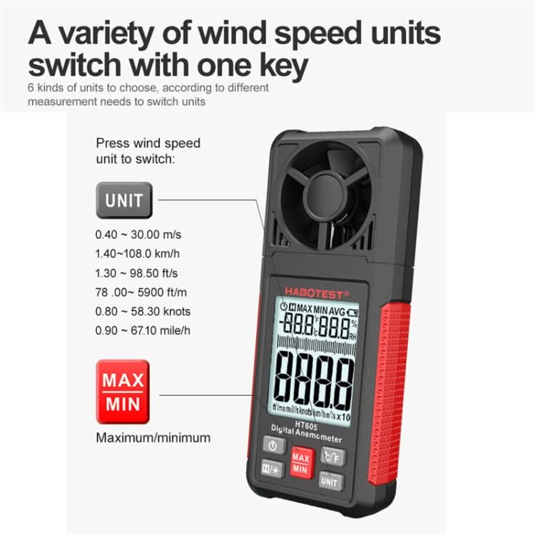 HABOTEST HT605 Portable Intelligent Digital Display Handheld Wind Speed Tester My Store