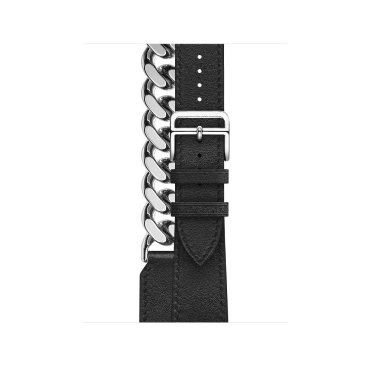 Double Loop Genuine Leather Stainless Steel Watch Band