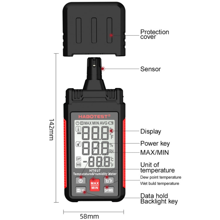 HABOTEST HT607 Portable Handheld Temperature Humidity Tester