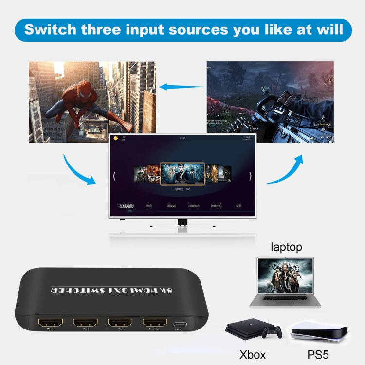 NK-H31 8K 3 in 1 Out HDMI Switcher for Xbox PS4 PS5 Roku UHD TV Monitor Projector My Store