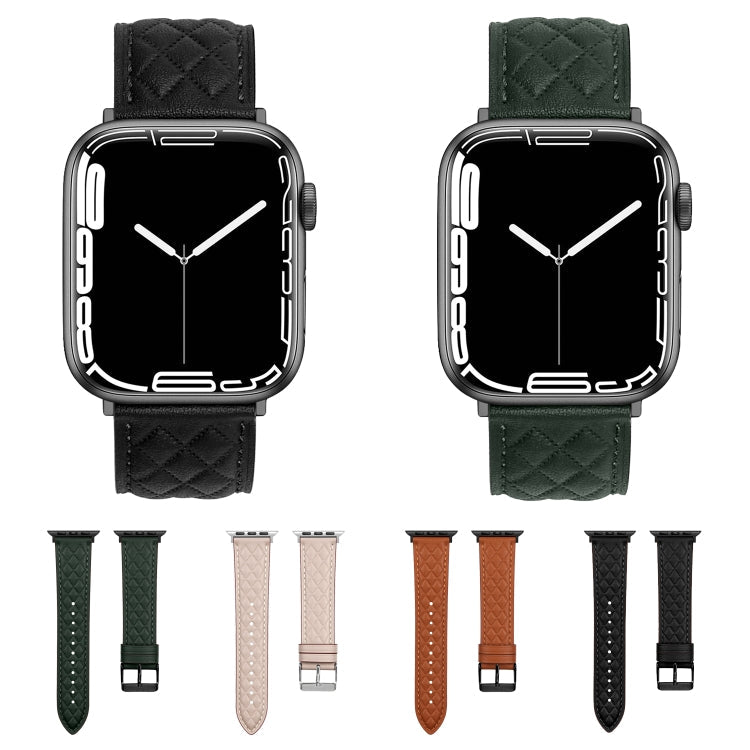 Rhombus Pattern Genuine Leather Watch Band For Apple Watch Series 8&7 41mm / SE 2&6&SE&5&4 40mm / 3&2&1 38mm