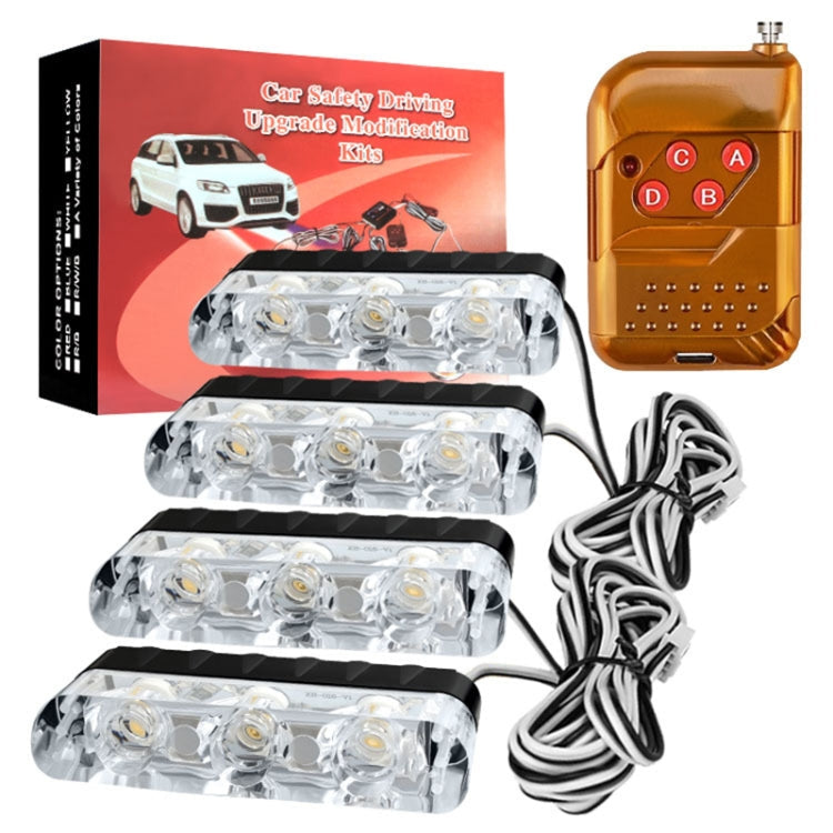 4 in 1 Car 12LEDs Grille Flash Lights Warning Lights with Wireless Remote Control