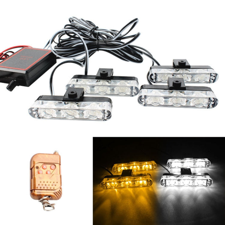 4 in 1 Car 12LEDs Grille Flash Lights Warning Lights with Wireless Remote Control