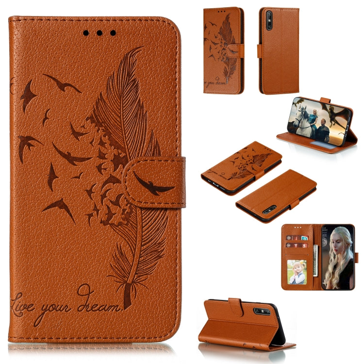 Litchi Texture Feather Embossing Pattern Horizontal Flip Leather Case with Holder & Card Slots & Wallet & Photo Frame & Lanyard